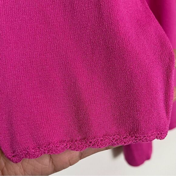 April Cornell Beaded Open Cardigan Large Pink Floral Embroidered Crochet Trim - Picture 7 of 11